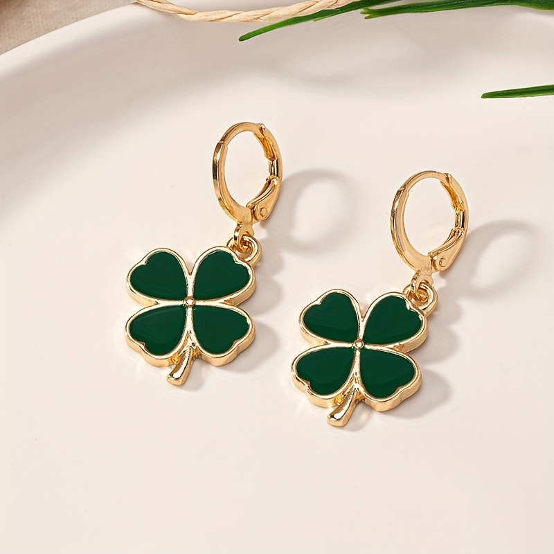 Green Clover Dangle Earrings Lucky St Patrick's Gift